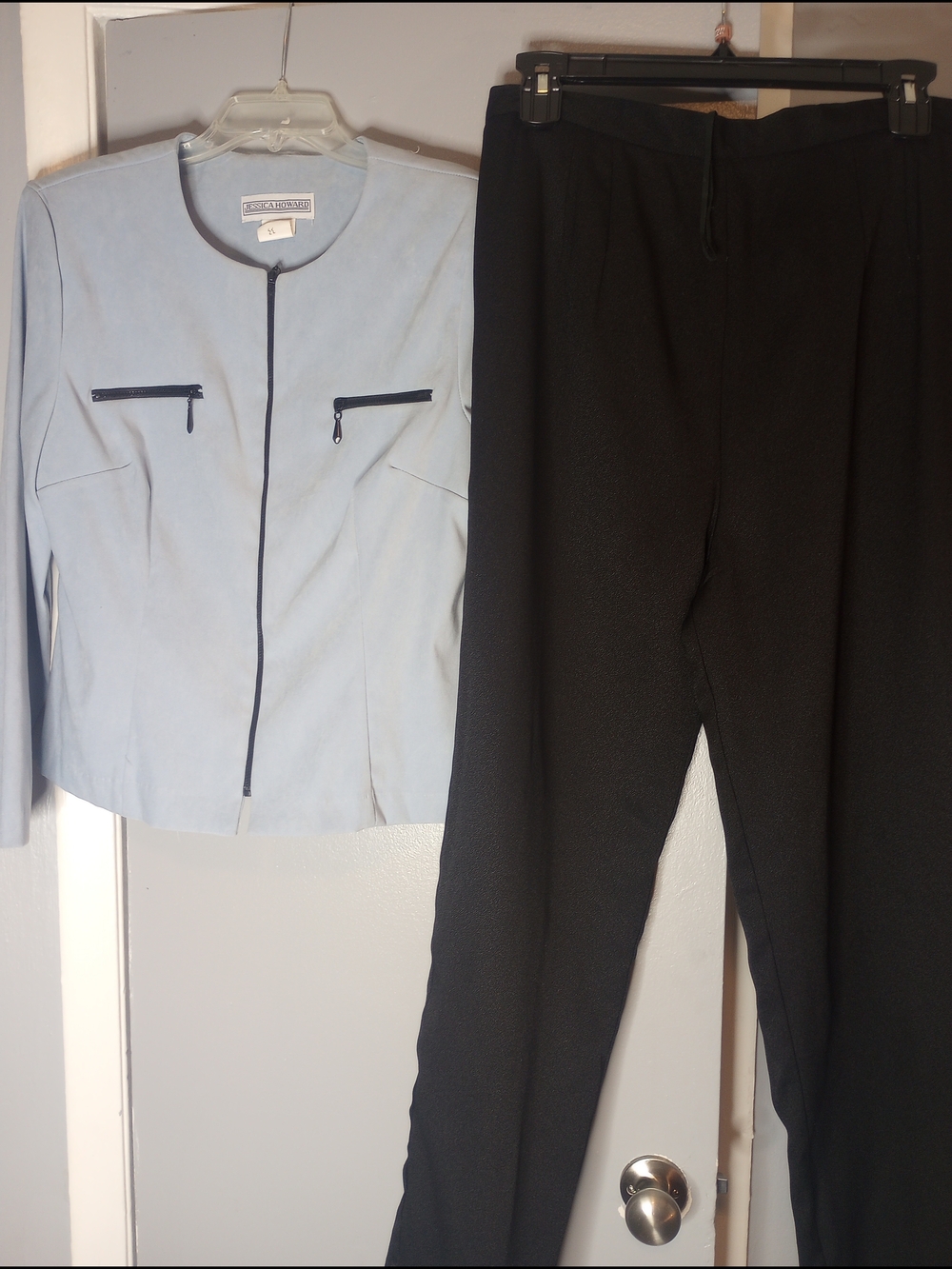 Jessica Howard Light Blue Zip Jacket with Black Trousers